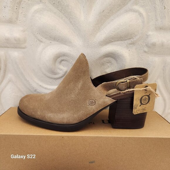 Born Suede Leather " Odessa" Taupe Heeled Slingback Mules. NIB. Size 9.5 - Picture 1 of 12